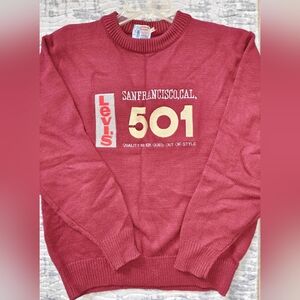 Levis 501 Knit Sweater Mens XL Dark Red Crew Embroidered Cotton Sweater Vintage